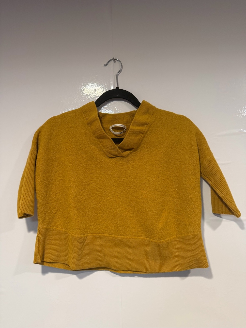 By Anthropologie Mustard Short-Sleeve V-Neck Sweater